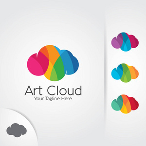 彩色云标识。3d 云矢量设计的现代设计
