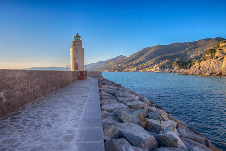 Camogli, 热那亚省, 意大利, 地中海沿岸的灯塔