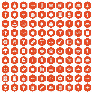 100食品购物图标六角橙