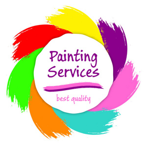 专业绘画服务标志。抽象手绘彩色纹理墨刷白色背景。矢量插图 Eps10