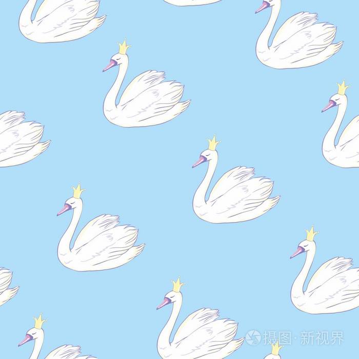 白色天鹅的无缝图案. 矢量图.