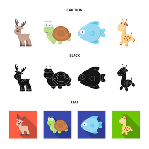 一个不切实际的卡通, 黑色, 扁平的动物图标在集合为设计。玩具动物矢量符号股票 web 插图