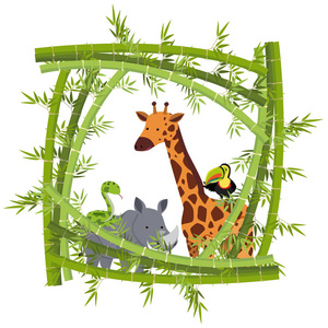 竹框架插图中的不同动物