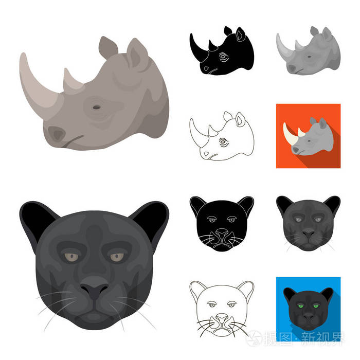 野生动物卡通, 黑色, 平面, 单色, 轮廓图标在集集合为设计。哺乳动物和鸟类矢量符号股票 web 插图