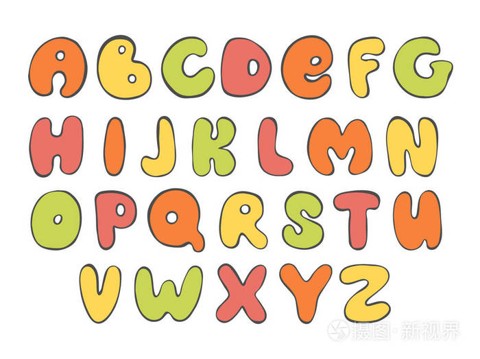 Abc。丰富多彩的英文字母表。明亮的信。设计卡通字体插画-正版商用图片05Vv2I-摄图新视界