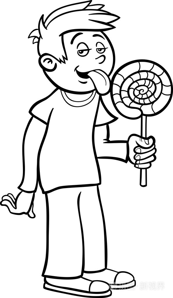 棒棒糖卡通着色的男孩插画-正版商用图片05w2r0-摄图新视界