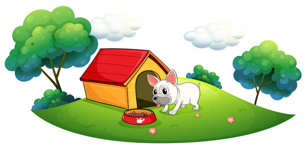 狗窝和一只狗中的一个岛照片