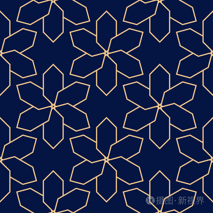 几何装饰品.金色蓝色无缝图案, 用于网络,纺织品和墙纸
