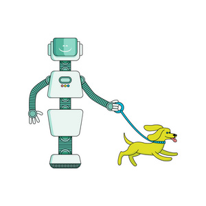 机器人管家步行狗卡通人物在白色背景下隔离