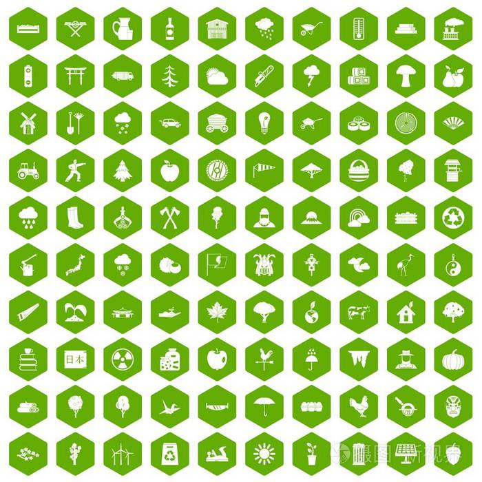 100树形图标六角绿色
