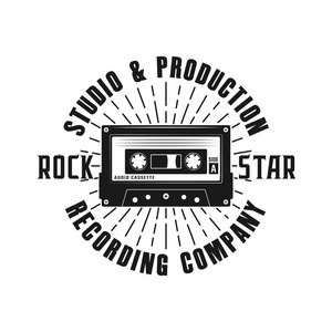 摇滚音乐会徽, 标签, 徽章或标志在单色复古风格与音频盒和光线隔离在