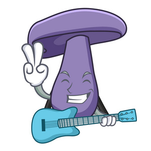 用吉他 blewit 蘑菇吉祥物卡通