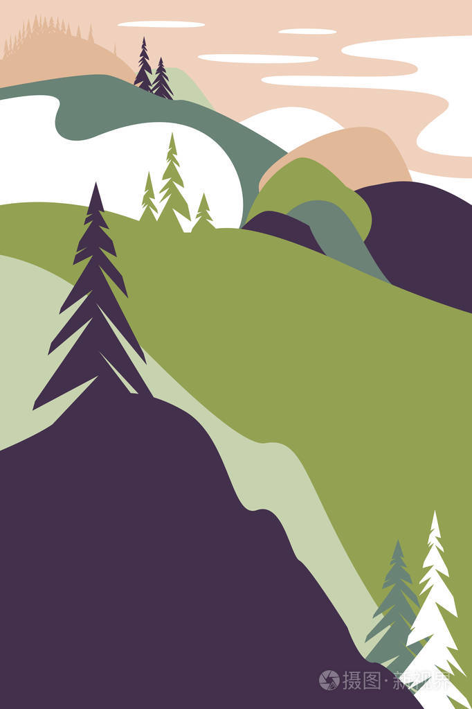 插画 风景与山.旅游海报与自然环境,国家公园,清洁环境有关.矢量插图.