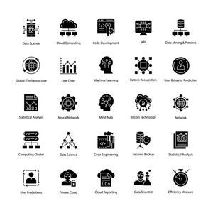 数据科学标志符号矢量图标集