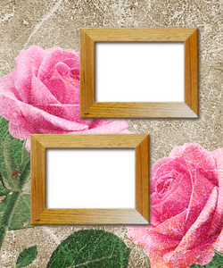 粉红玫瑰和木制相框