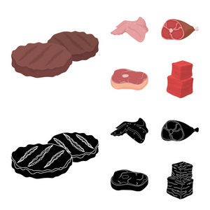 肉类集合图标卡通, 黑色风格矢量符号股票插画网站照片