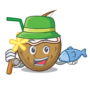 钓鱼鸡尾酒椰子吉祥物卡通图片