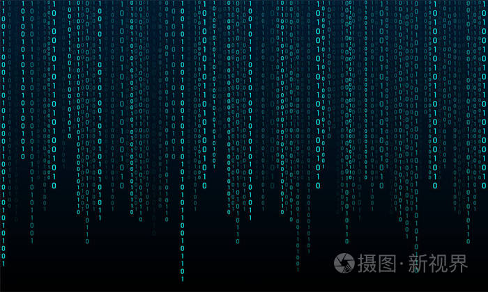 数字零和数据和技术概念的黑色背景的二进制代码