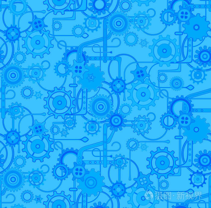 机械无缝矢量背景图案蓝色和电动颜色