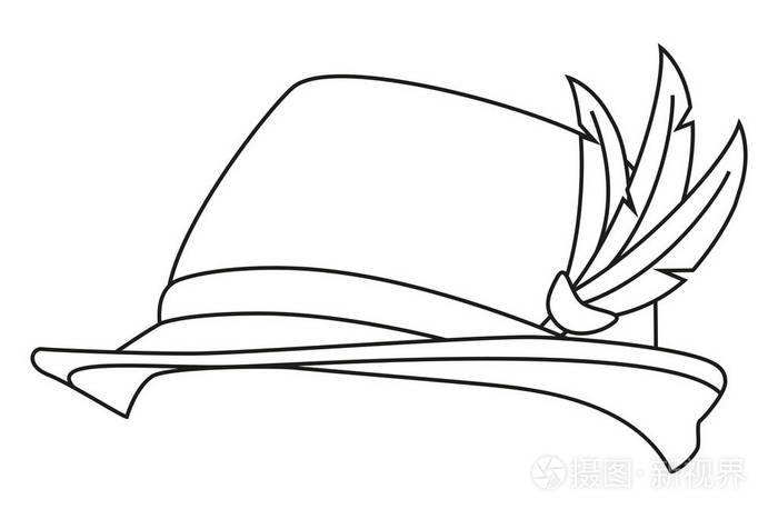 线条艺术黑色和白色德国羽毛帽子