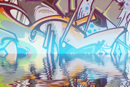 抽象多彩涂鸦水中的倒影