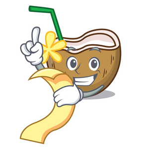 吉祥酒与菜单鸡尾酒椰子吉祥物卡通矢量插画照片