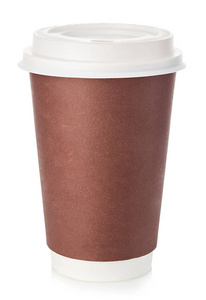 摩卡棕大棕杯咖啡特写被隔离在白色背景上照片