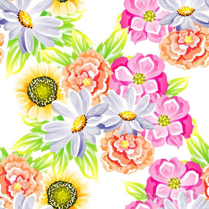 无缝的复古风格花卉图案。花元素的颜色