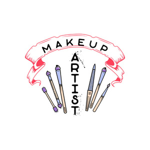 化妆品徽标, 手写字体。化妆室, 网络元素的博客, 名片网站