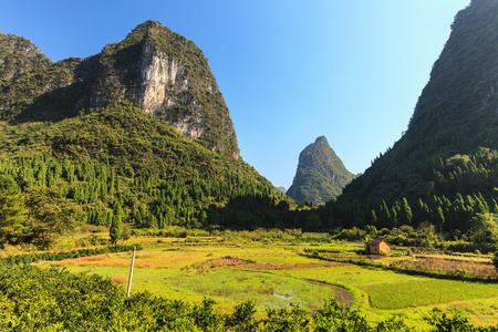 用石灰石岩石在亚洲绿色山谷