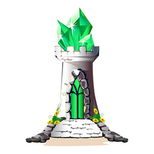 童话塔与绿色水晶。魔术向量例证