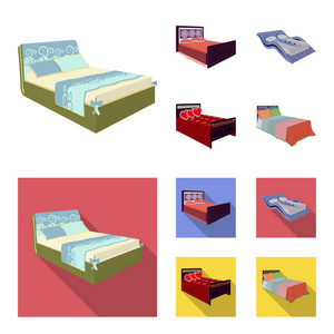 不同的床卡通, 平面图标集合为设计。睡眠矢量等距符号股票 web 插图的家具
