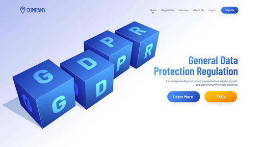 3d 带有字母 Gdpr 的发光立方体用于通用数据保护规则概念