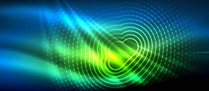 霓虹灯发光波, 魔术能量和光运动背景。墙纸模板, 高科技未来理念