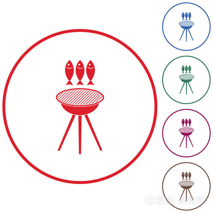 烤鱼图标。矢量图案