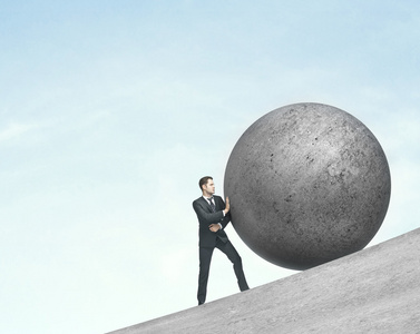 男子推球三维人推球上坡男孩推球商人推掉美元球人推石球三维人推球