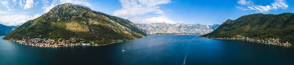 Perast 镇的空中美景。黑山。Kotor 湾 Perast 镇