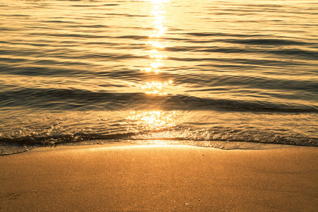 日出时沙滩上的金色水照片