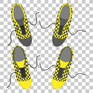 运动跑鞋与鞋带。在黄色和黑色的颜色巧克力。矢量插图