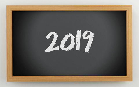 3d 插图。黑色黑板。2019新年理念