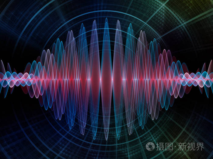 波函数系列.彩色正弦振动,光和分形元素与声均衡器,音乐谱和量子概率