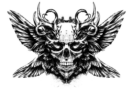 闪亮眼睛的恶魔头骨照片