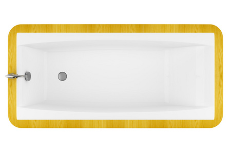 现代木制浴缸被隔绝在白色背景上的顶视图
