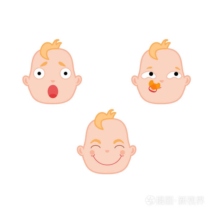 矢量卡通新生儿婴儿脸套装