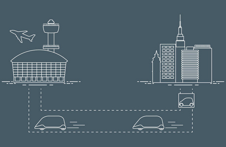 旅客从城市高速运输到机场。科学和技术进步。新技术