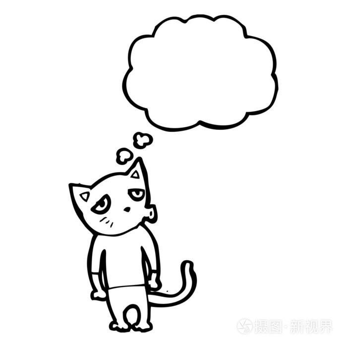 复古卡通猫与思想泡泡