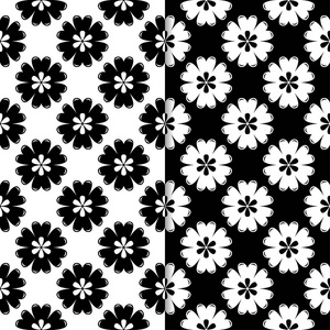 黑白相间的花卉背景。纺织品和墙纸的无缝图案集