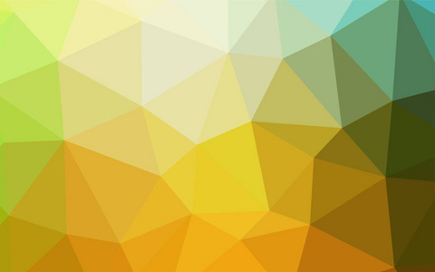 浅绿色, 黄色矢量渐变三角形模板。闪耀的多边形插图, 由三角形组成。新模板为您的品牌书