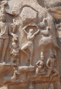 印度泰米尔纳德邦 Mamallapuram Mamallapuram 岩石雕像和寺庙