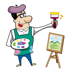 用画笔和画布画架卡通艺术家照片